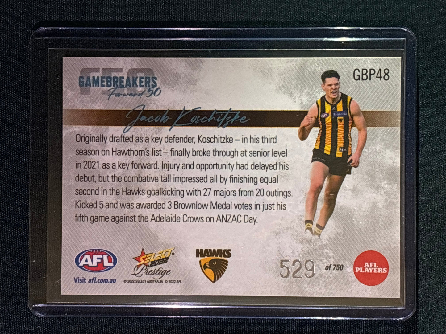 2022 Footy Stars Prestige JACOB KOSCHITZKE Gamebreakers Forward 50 529/750