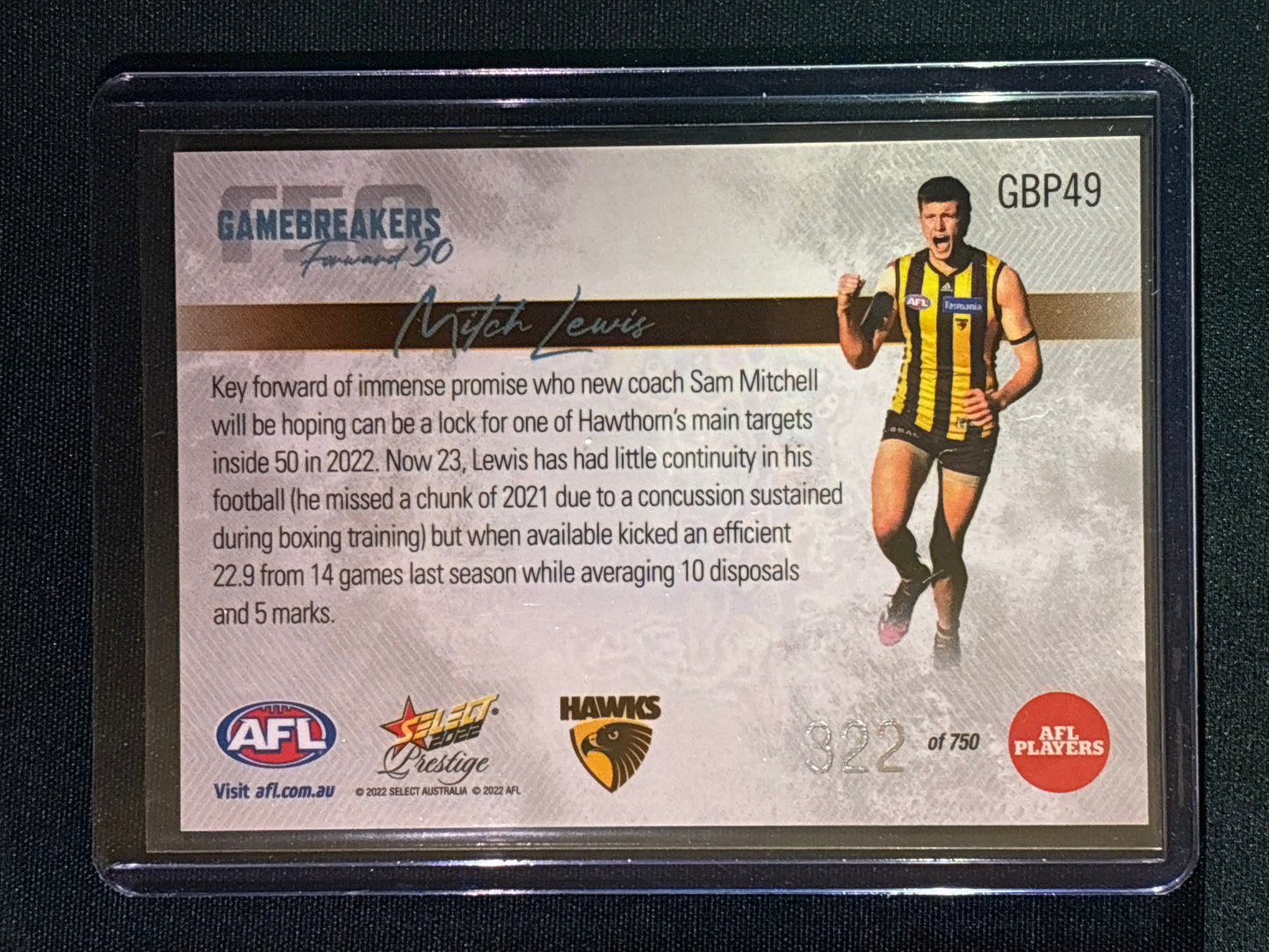 2022 Footy Stars Prestige MITCH LEWIS Gamebreakers Forward 50 322/750