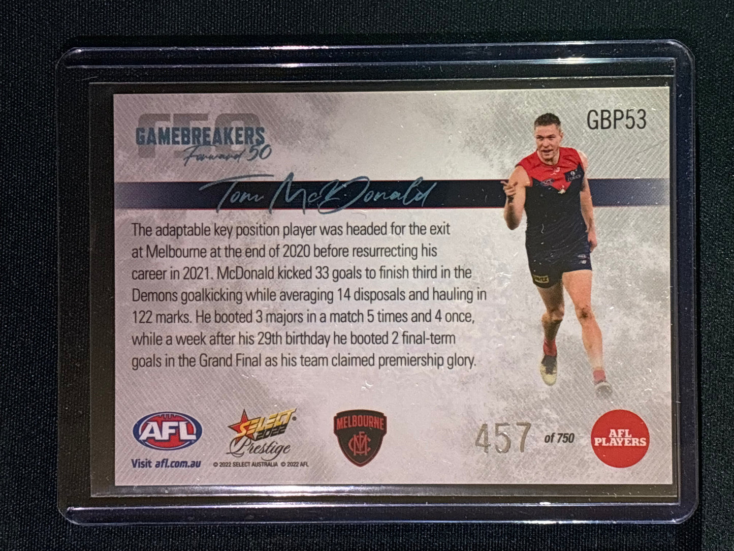 2022 Footy Stars Prestige TOM MCDONALD Gamebreakers Forward 50 457/750