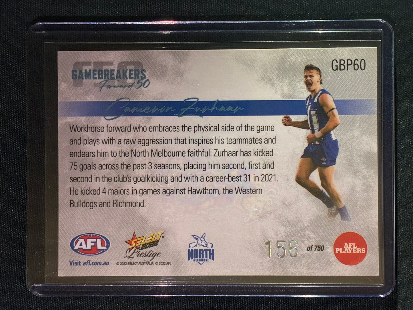2022 Footy Stars Prestige CAMERON ZURHAAR Gamebreakers Forward 50 156/750