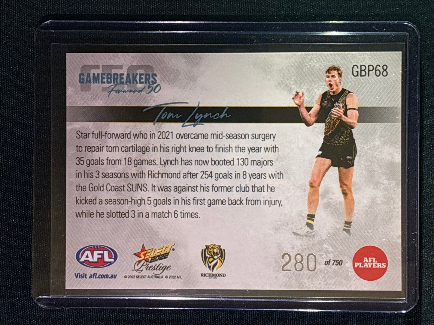 2022 Footy Stars Prestige TOM LYNCH Gamebreakers Forward 50 280/750