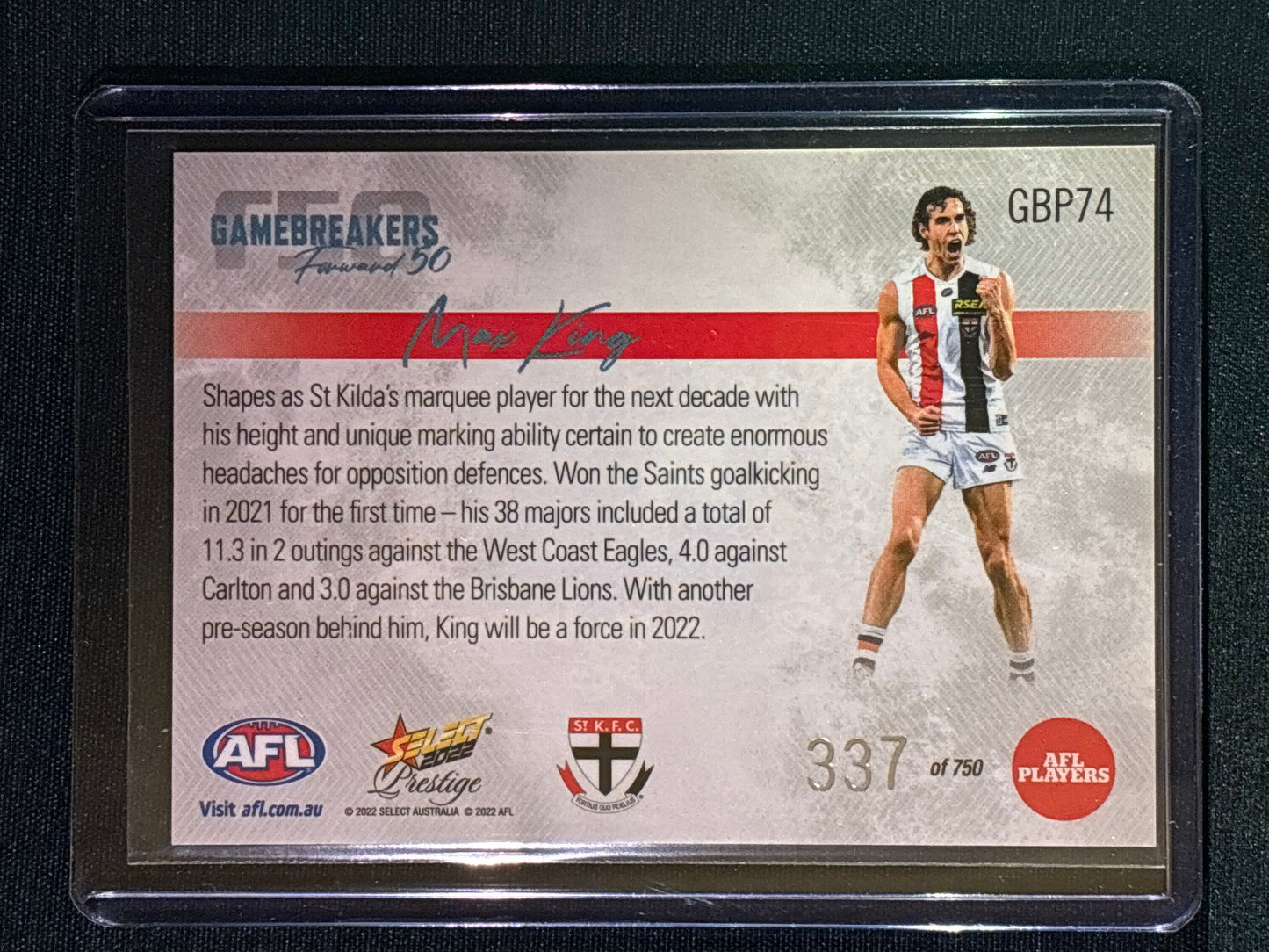 2022 Footy Stars Prestige MAX KING Gamebreakers Forward 50 337/750