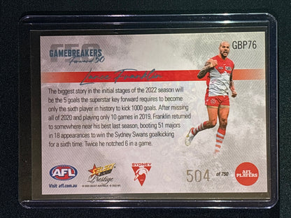 2022 Footy Stars Prestige LANCE FRANKLIN Gamebreakers Forward 50 504/750
