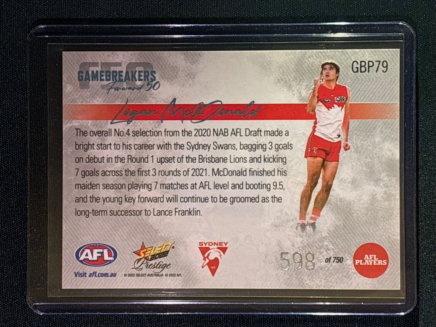 2022 Footy Stars Prestige LOGAN MCDONALD Gamebreakers Forward 50 598/750