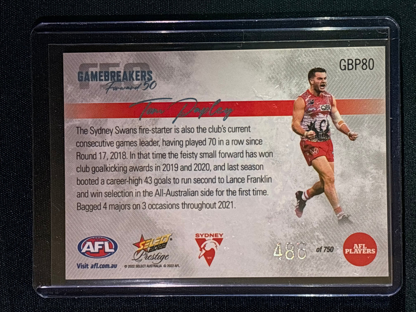 2022 Footy Stars Prestige TOM PAPLEY Gamebreakers Forward 50 486/750