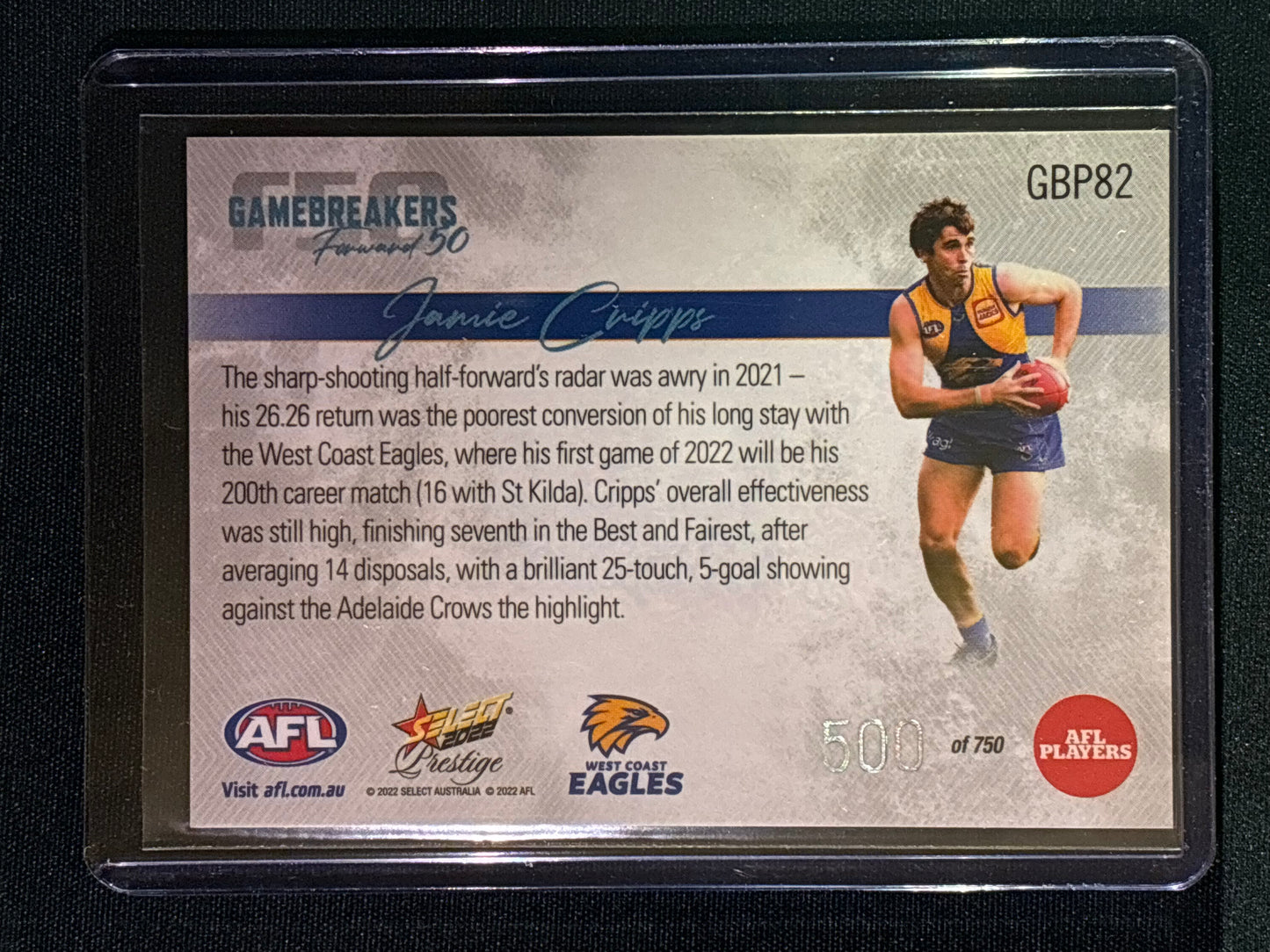 2022 Footy Stars Prestige JAMIE CRIPPS Gamebreakers Forward 50 500/750