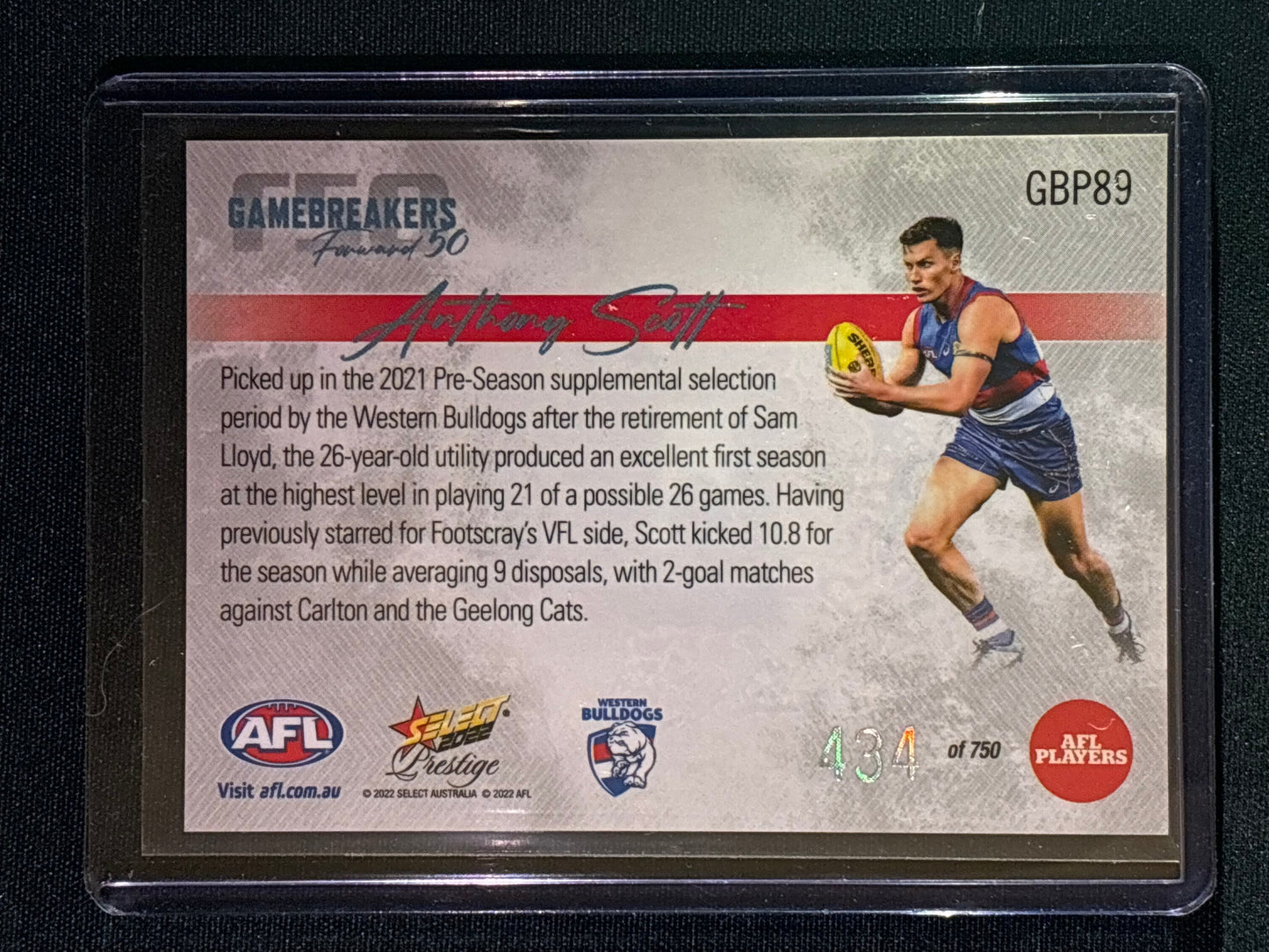 2022 Footy Stars Prestige ANTHONY SCOTT Gamebreakers Forward 50 434/750
