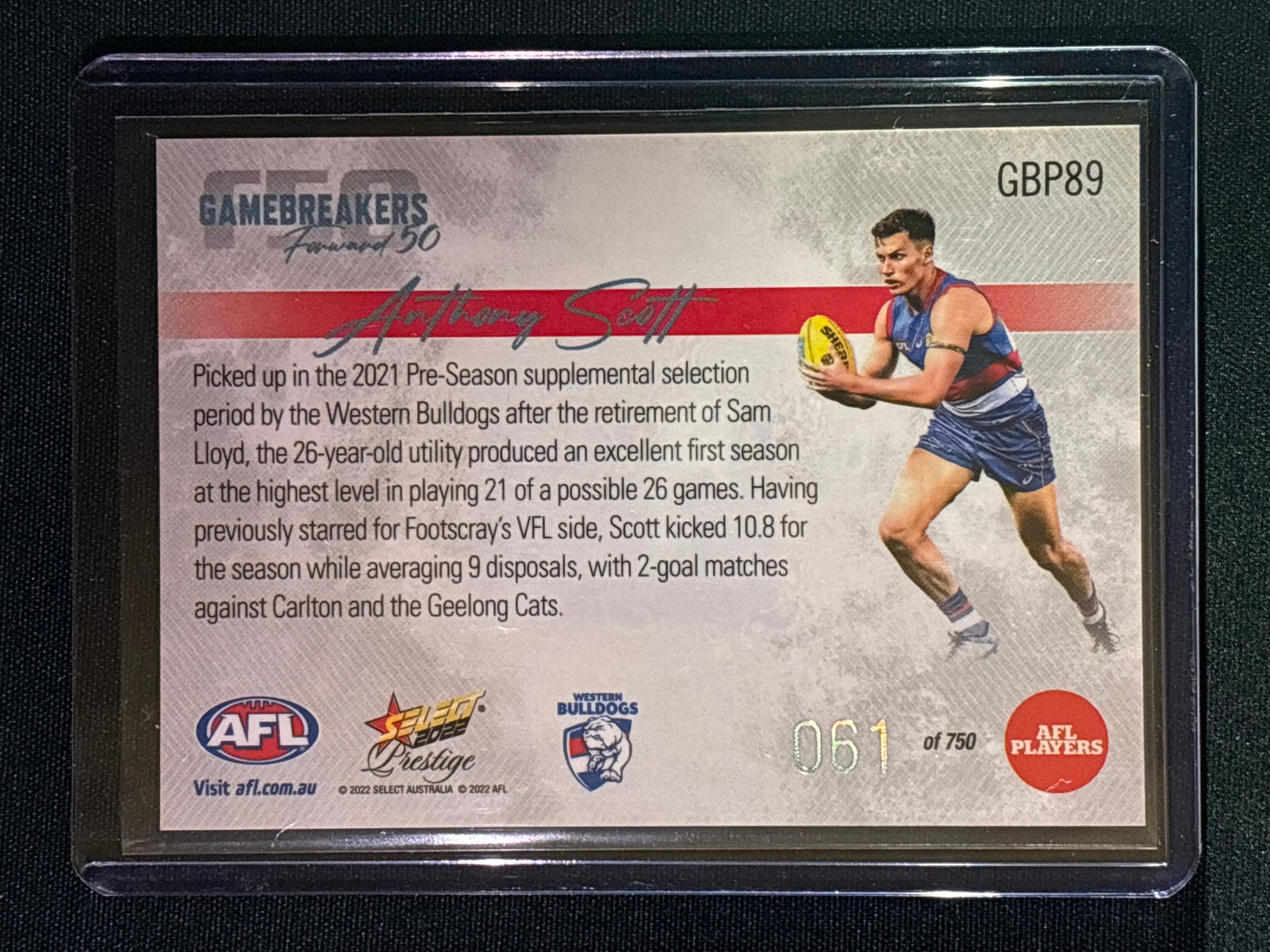 2022 Footy Stars Prestige ANTHONY SCOTT Gamebreakers Forward 50 61/750