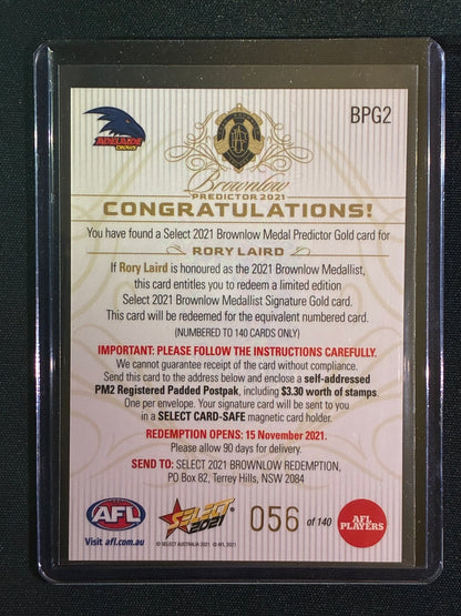 2021 Footy Stars RORY LAIRD Brownlow Predictor Gold 56/140