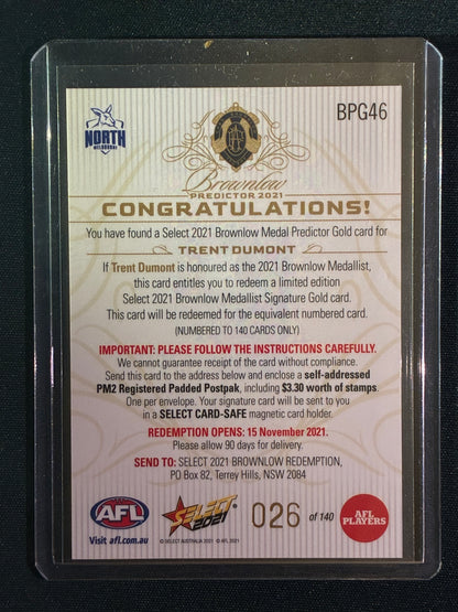 2021 Footy Stars TRENT DUMONT Brownlow Predictor Gold 26/140