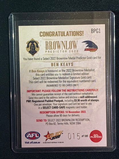 2022 Footy Stars BEN KEAYS Brownlow Predictor Gold 15/185