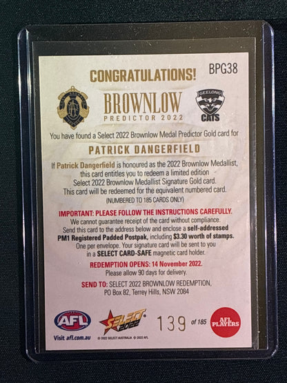 2022 Footy Stars PATRICK DANGERFIELD Brownlow Predictor Gold 139/185