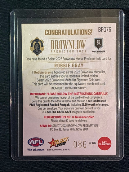 2022 Footy Stars ROBBIE GRAY Brownlow Predictor Gold 86/185