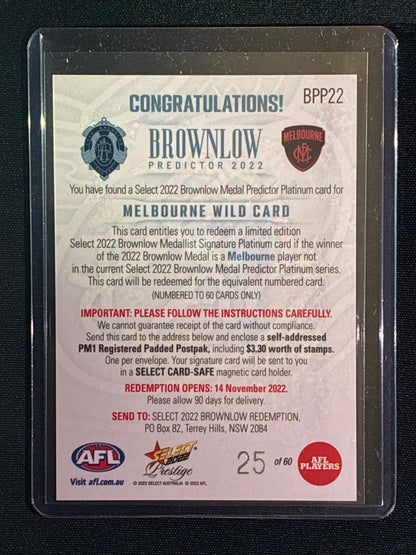 2022 Footy Stars Prestige MELBOURNE WILD CARD Brownlow Predictor Platinum 25/60