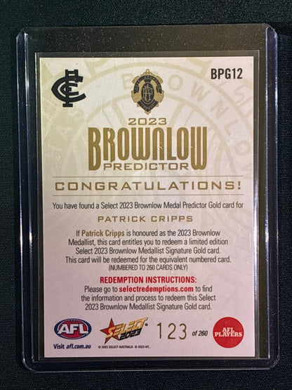 2023 Footy Stars PATRICK CRIPPS Brownlow Predictor Gold 123/260