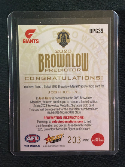 2023 Footy Stars JOSH KELLY Brownlow Predictor Gold 203/260