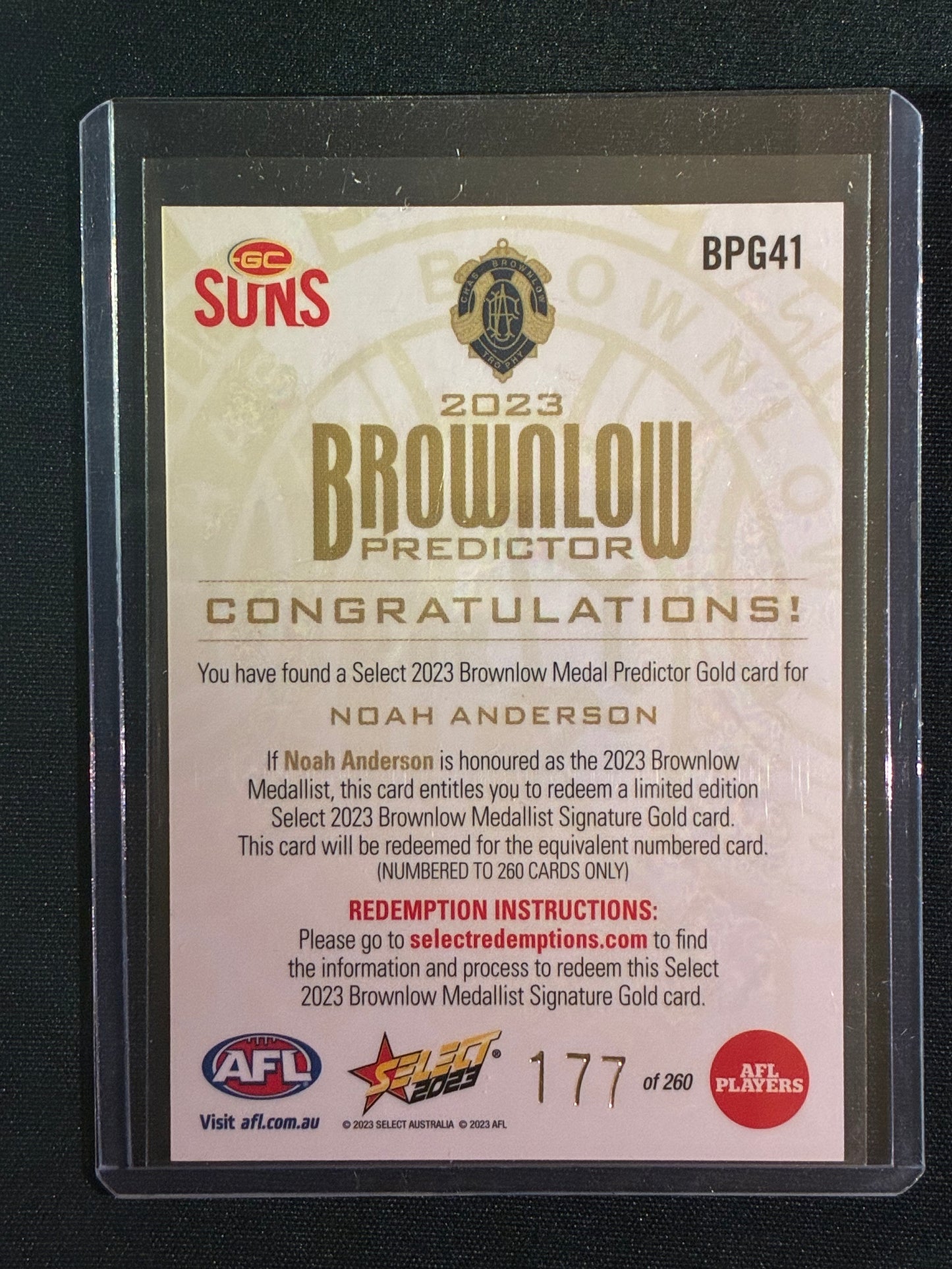 2023 Footy Stars NOAH ANDERSON Brownlow Predictor Gold 177/260