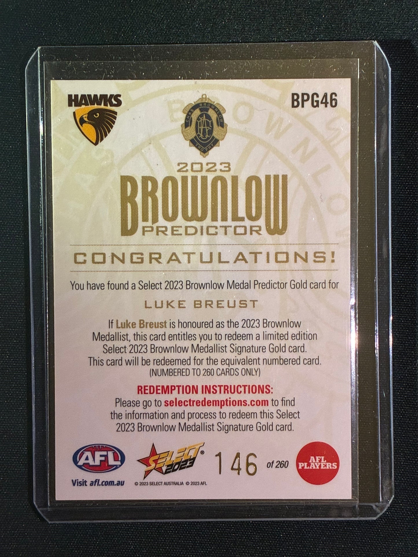 2023 Footy Stars LUKE BREUST Brownlow Predictor Gold 146/260