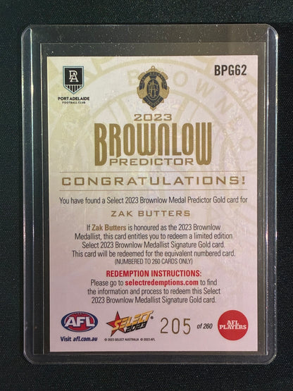 2023 Footy Stars ZAK BUTTERS Brownlow Predictor Gold 205/260