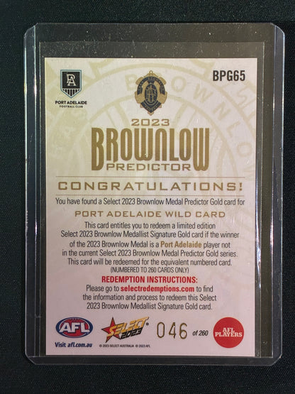 2023 Footy Stars PORT ADELAIDE WILD CARD Brownlow Predictor Gold 46/260