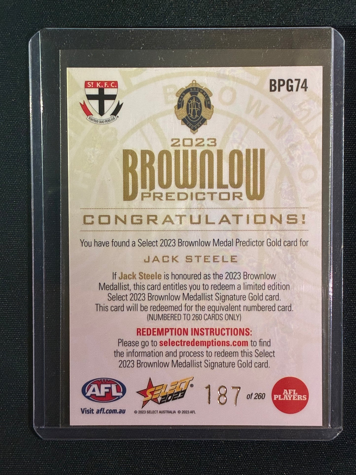 2023 Footy Stars JACK STEELE Brownlow Predictor Gold 187/260