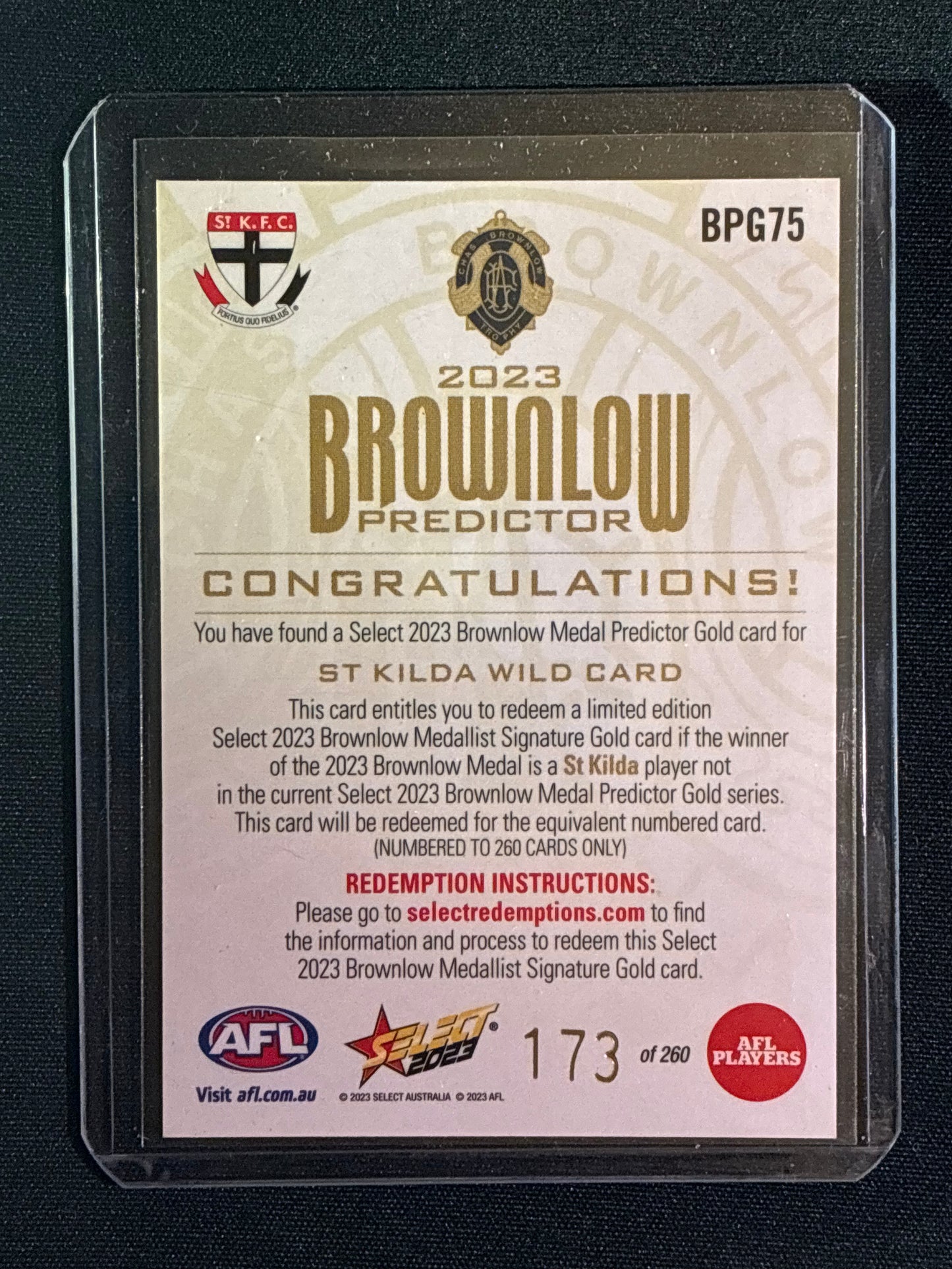 2023 Footy Stars ST. KILDA WILD CARD Brownlow Predictor Gold 173/260