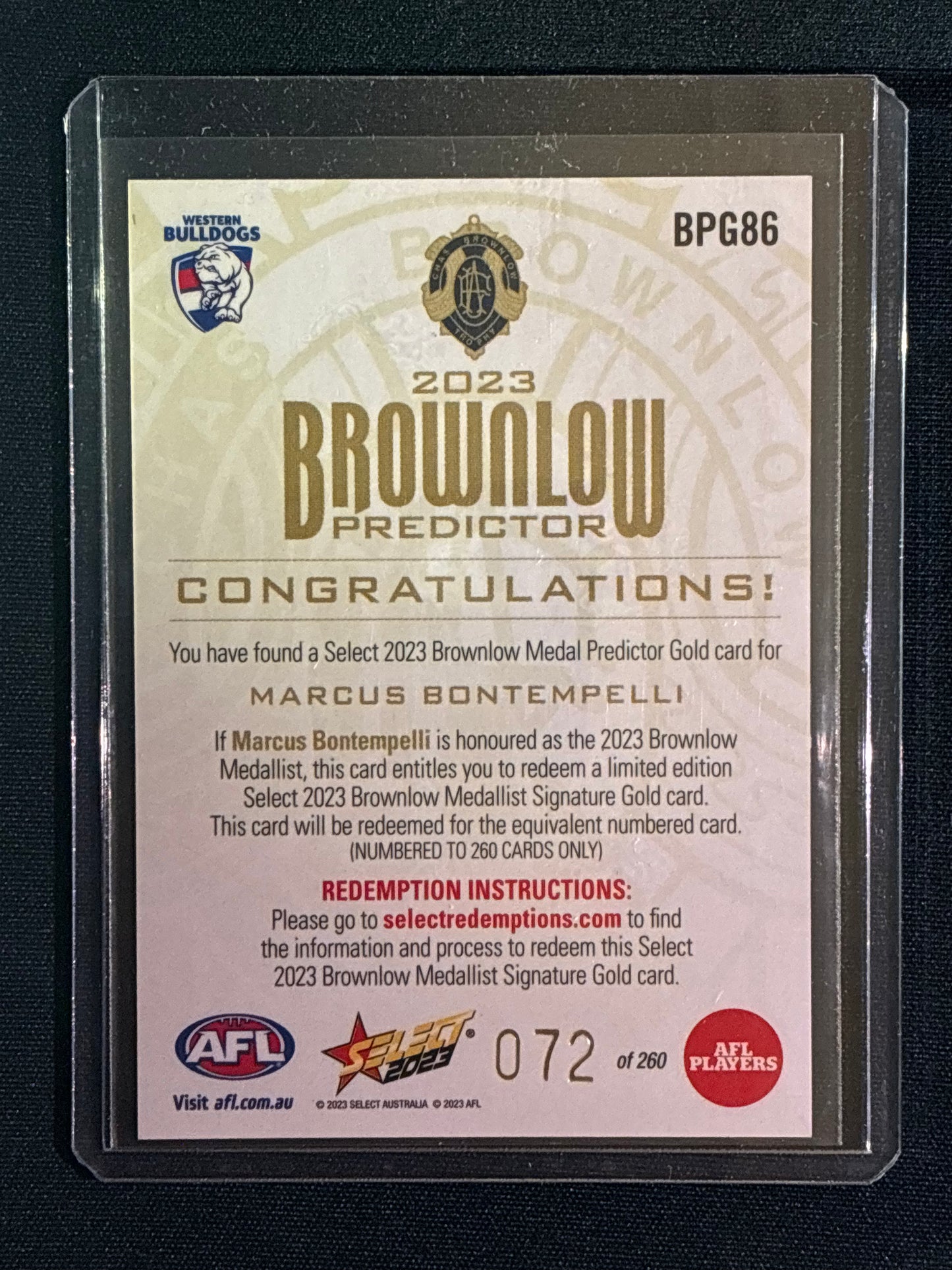 2023 Footy Stars MARCUS BONTEMPELLI Brownlow Predictor Gold 72/260