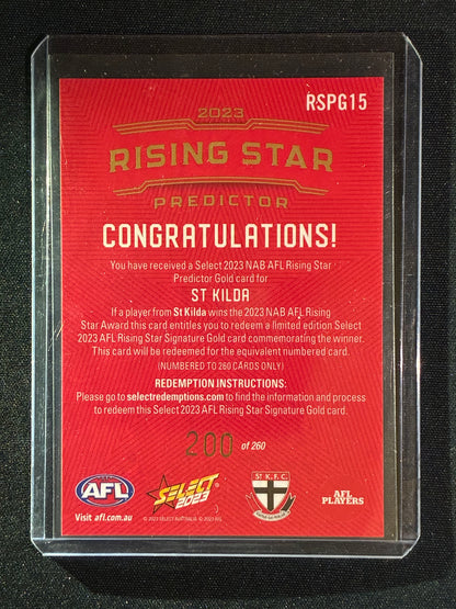 2023 Footy Stars ST. KILDA SAINTS Rising Star Predictor Gold 200/260