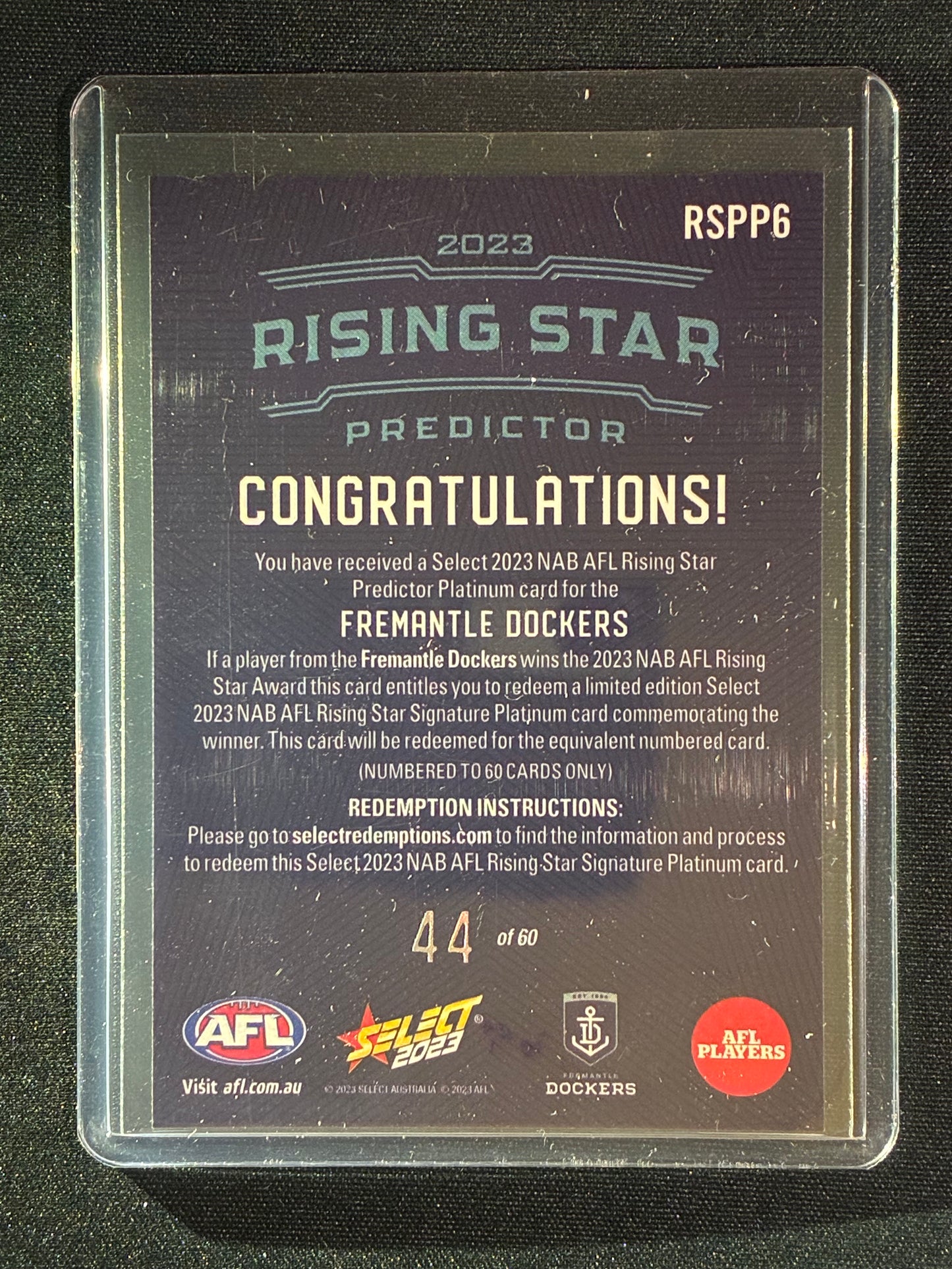 2023 Footy Stars FREMANTLE DOCKERS Rising Star Predictor Platinum 44/60