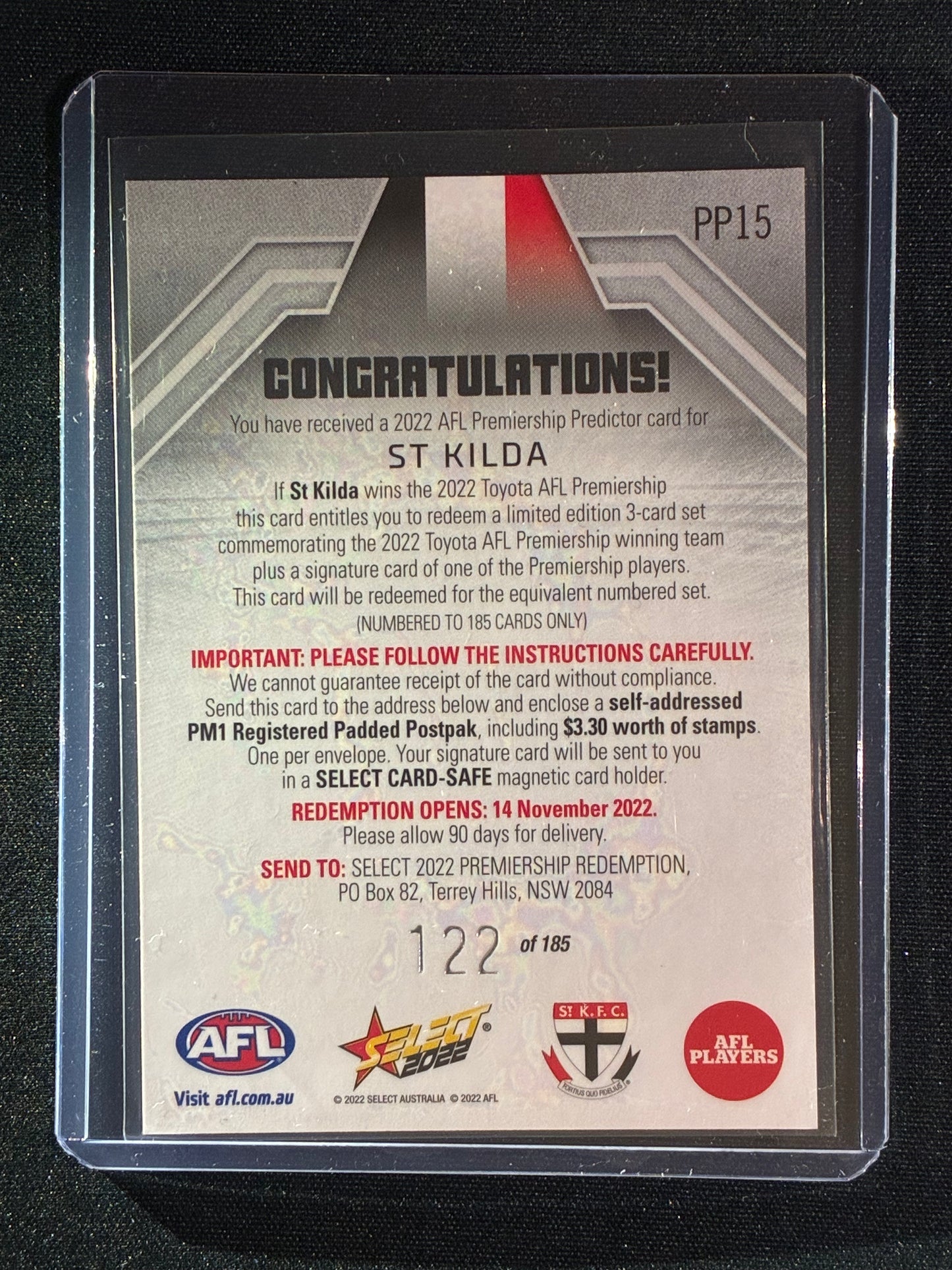 2022 Footy Stars ST. KILDA SAINTS Premiership Predictor Silver 122/185