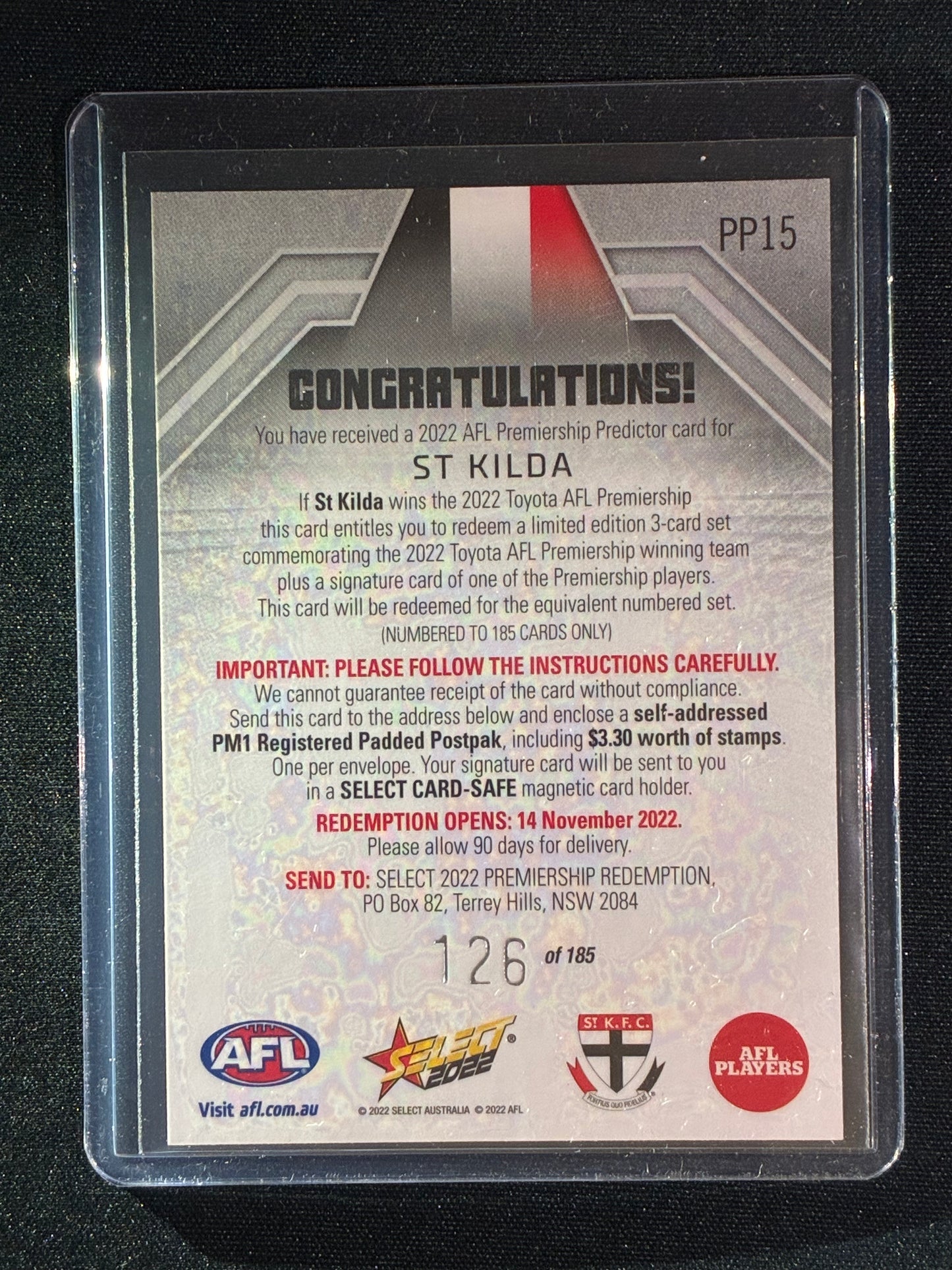2022 Footy Stars ST. KILDA SAINTS Premiership Predictor Silver 126/185