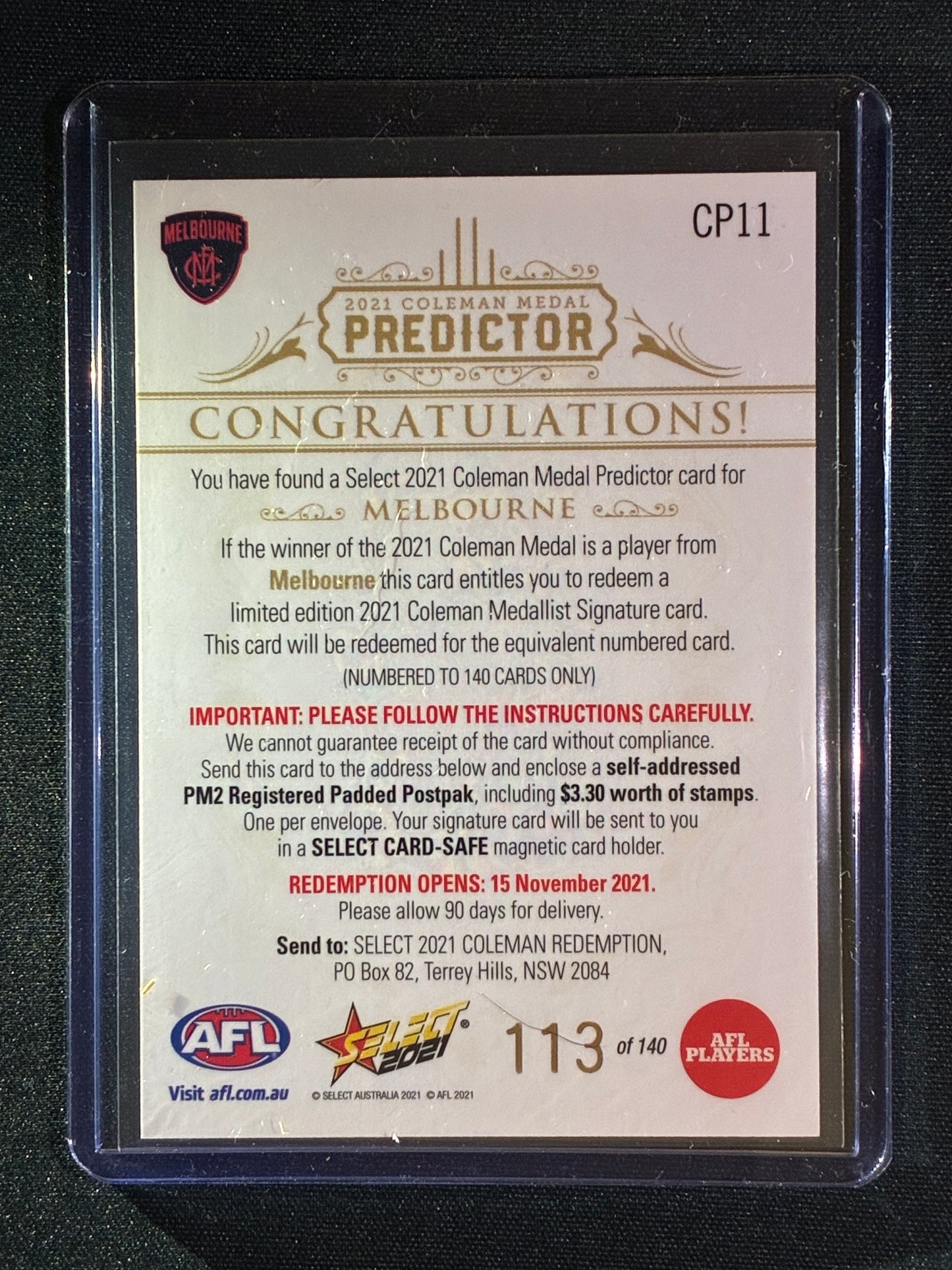 2021 Footy Stars MELBOURNE DEMONS Coleman Medal Predictor Gold 113/140