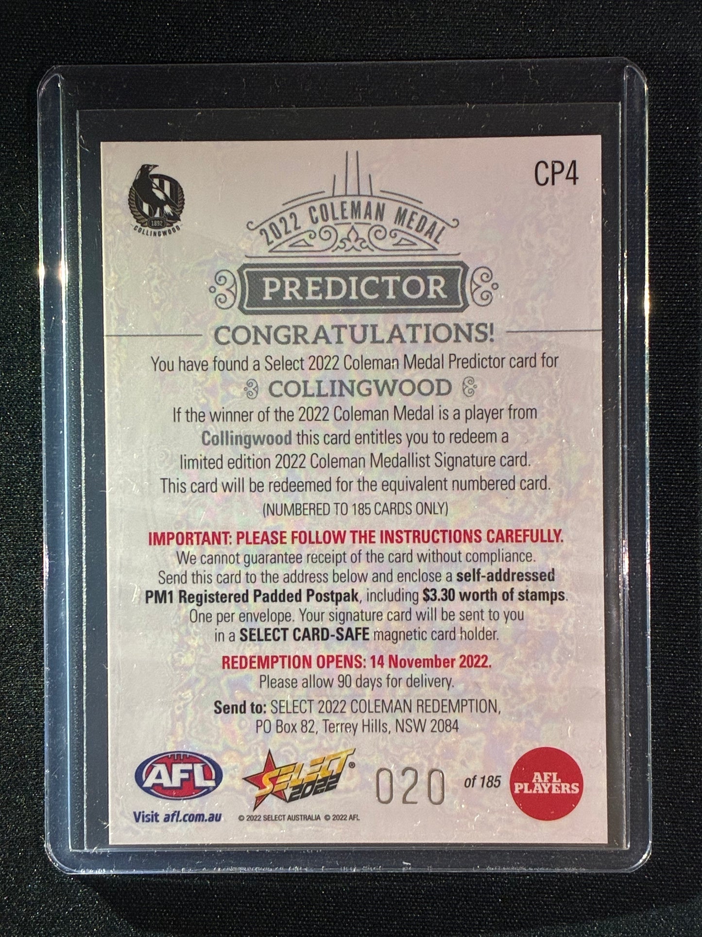 2022 Footy Stars COLLINGWOOD MAGPIES Coleman Medal Predictor Silver 20/185