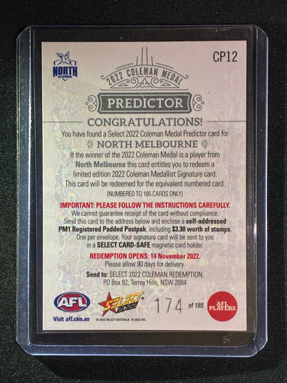 2022 Footy Stars NORTH MELBOURNE KANGAROOS Coleman Medal Predictor 174/185