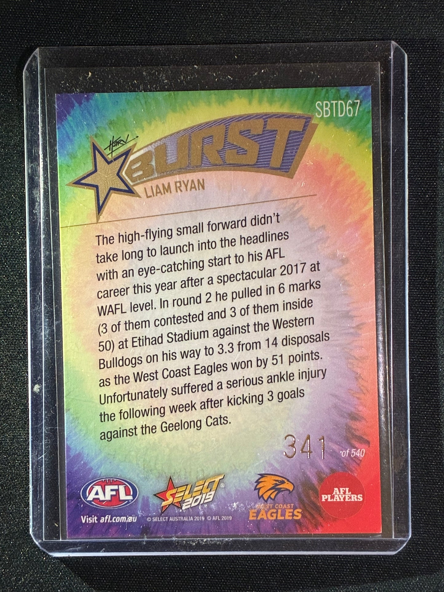 2019 Footy Stars LIAM RYAN Starburst Caricature Rainbow Tie-Dye 341/540