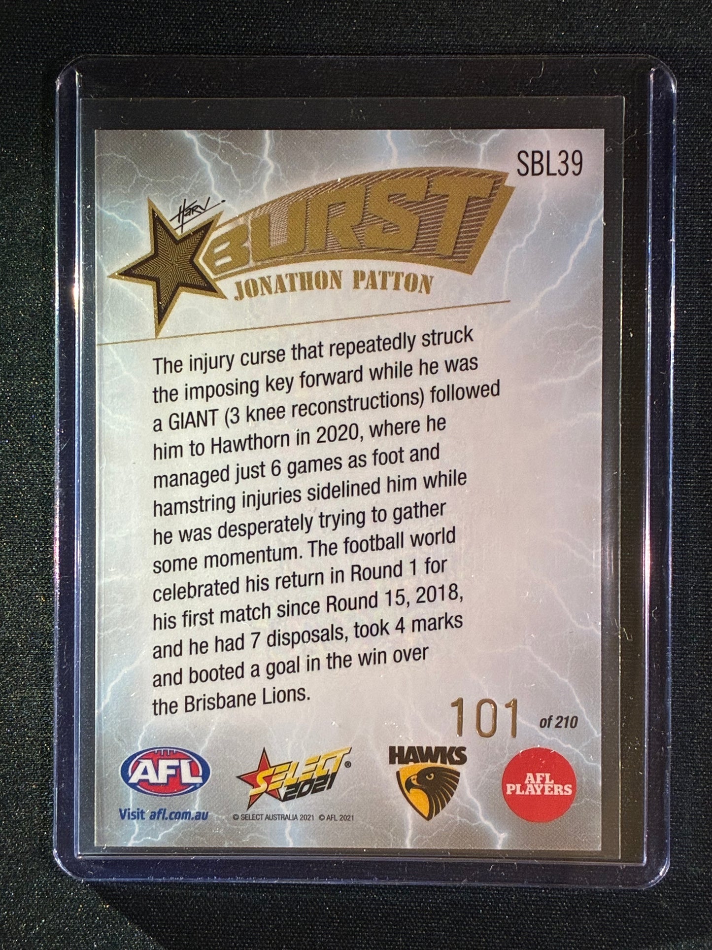 2021 Footy Stars JONATHAN PATTON Starburst Caricature Lightning 101/210