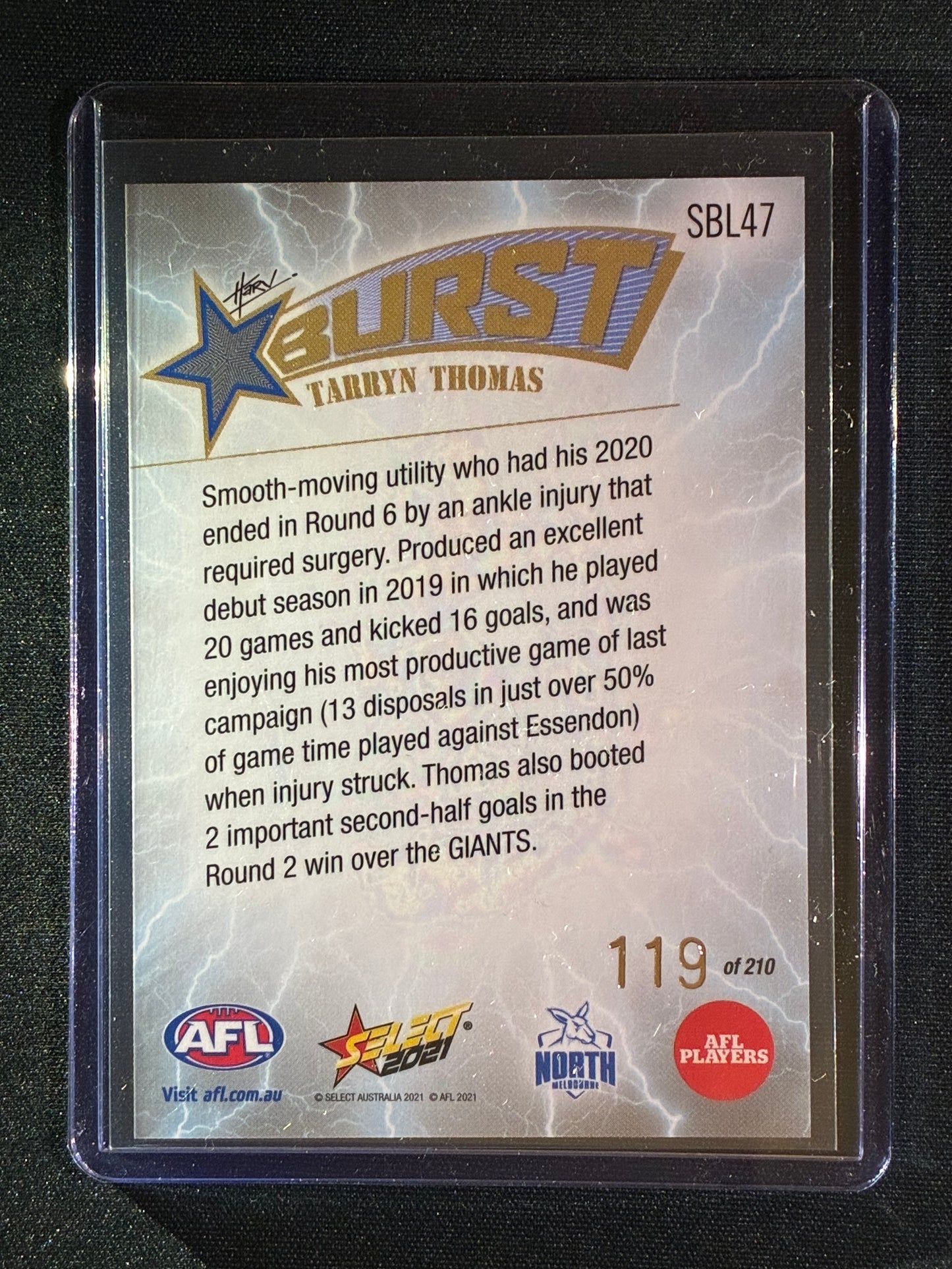 2021 Footy Stars TARRYN THOMAS Starburst Caricature Lightning 119/210