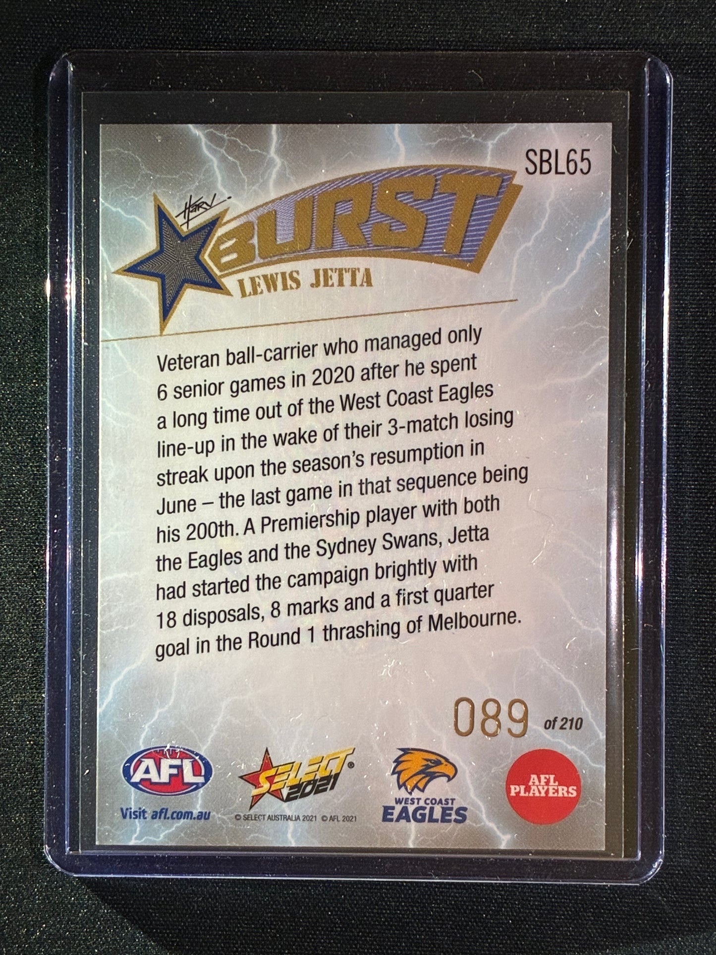 2021 Footy Stars LEWIS JETTA Starburst Caricature Lightning 89/210