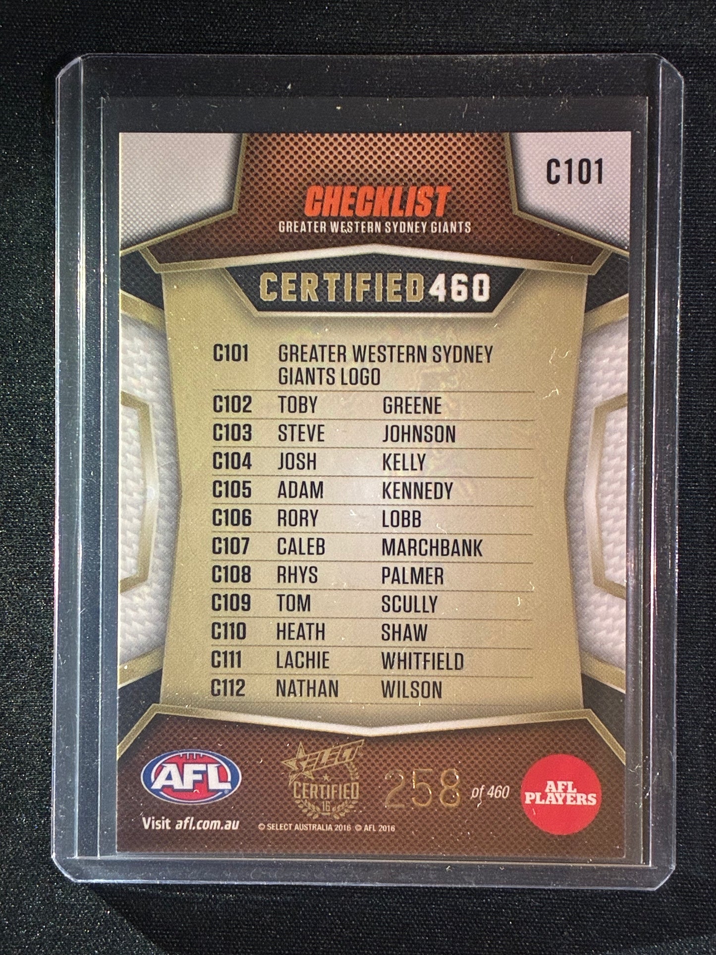 2016 Certified GWS GIANTS LOGO CHECKLIST Certified 460 258/460