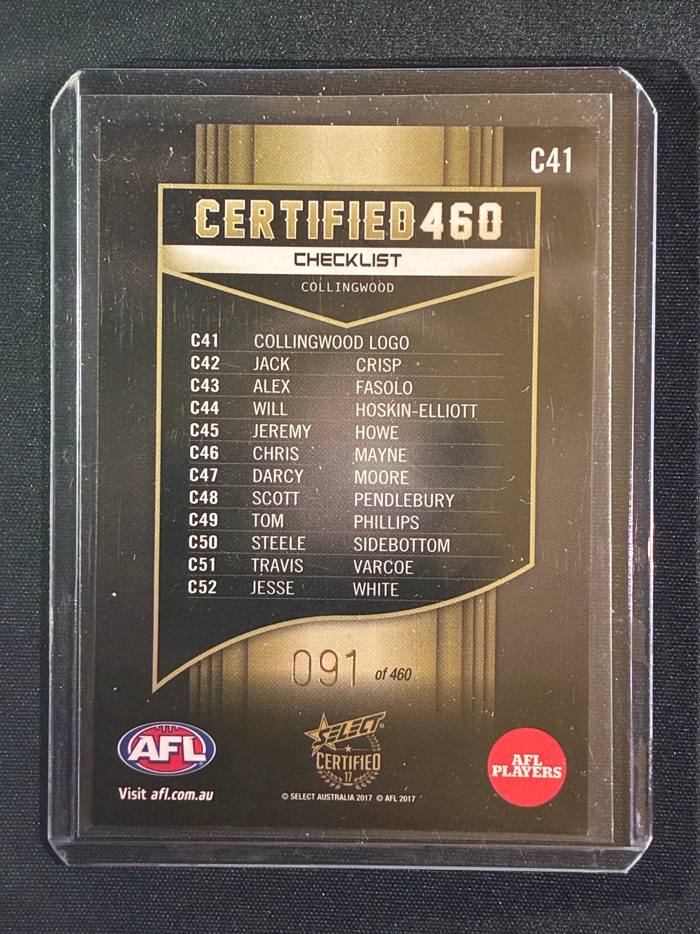 2017 Certified COLLINGWOOD MAGPIES CHECKLIST LOGO Certified 460 91/460