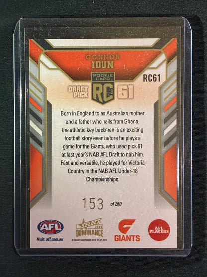 2019 Dominance CONNOR IDUN Rookie Card 153/250