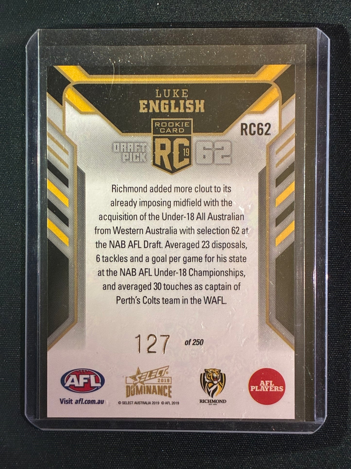2019 Dominance LUKE ENGLISH Rookie Card 127/250