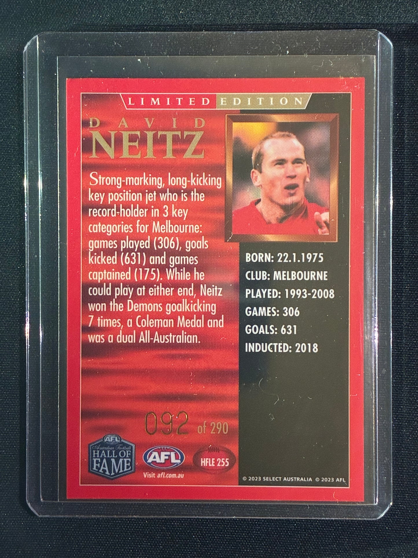 2023 Legacy DAVID NEITZ Hall of Fame Limited Edition 92/290