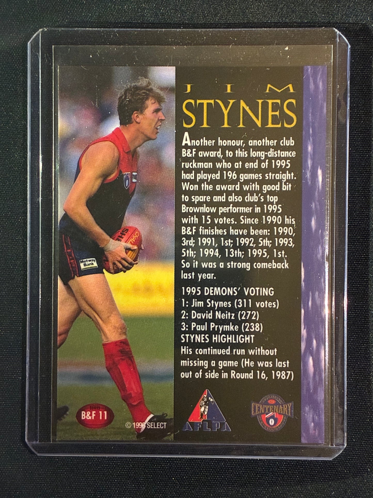 1996 Select JIM STYNES Best & Fairest #11