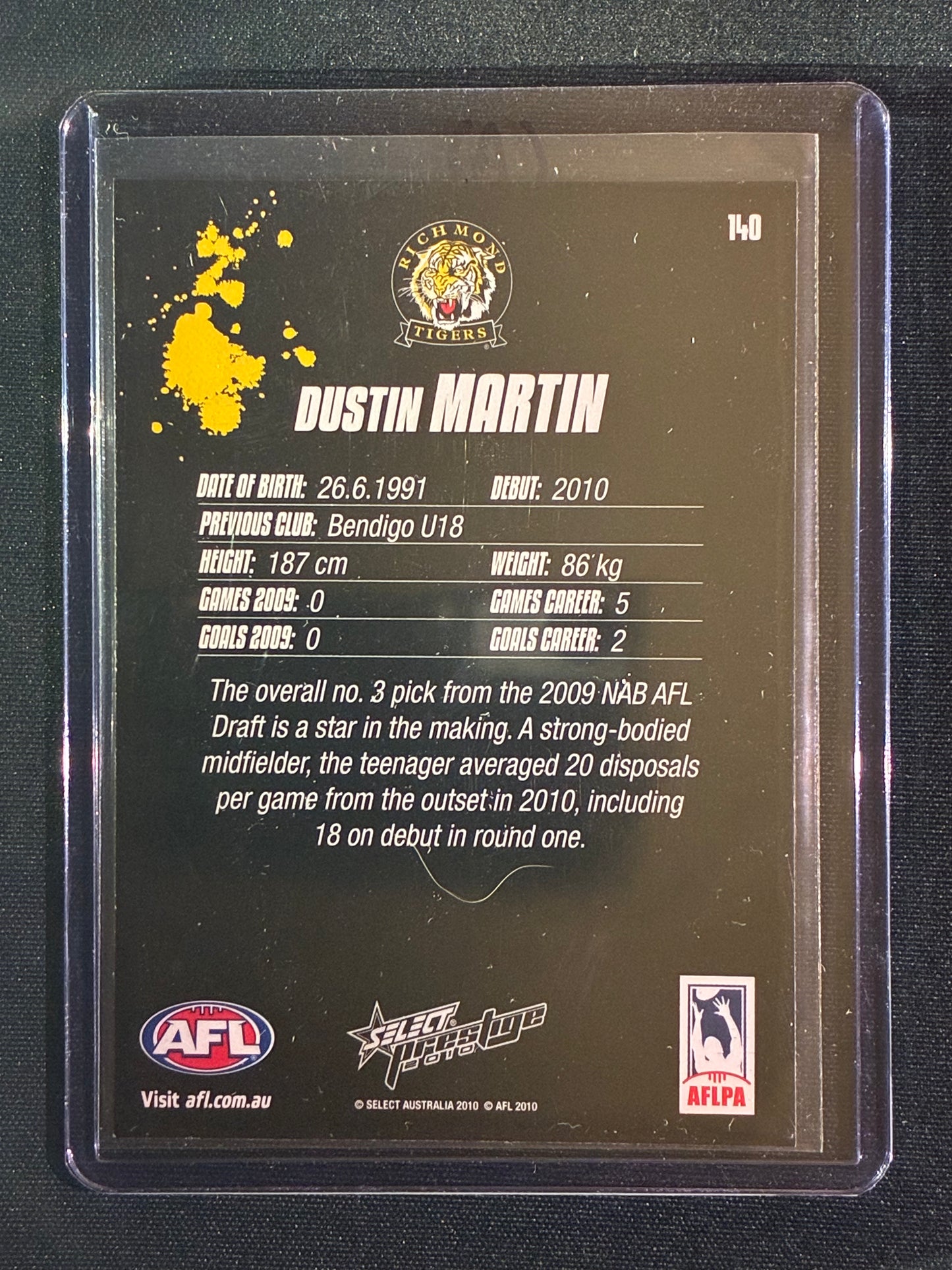 2010 Prestige DUSTIN MARTIN True Rookie Card Base #140 (A)