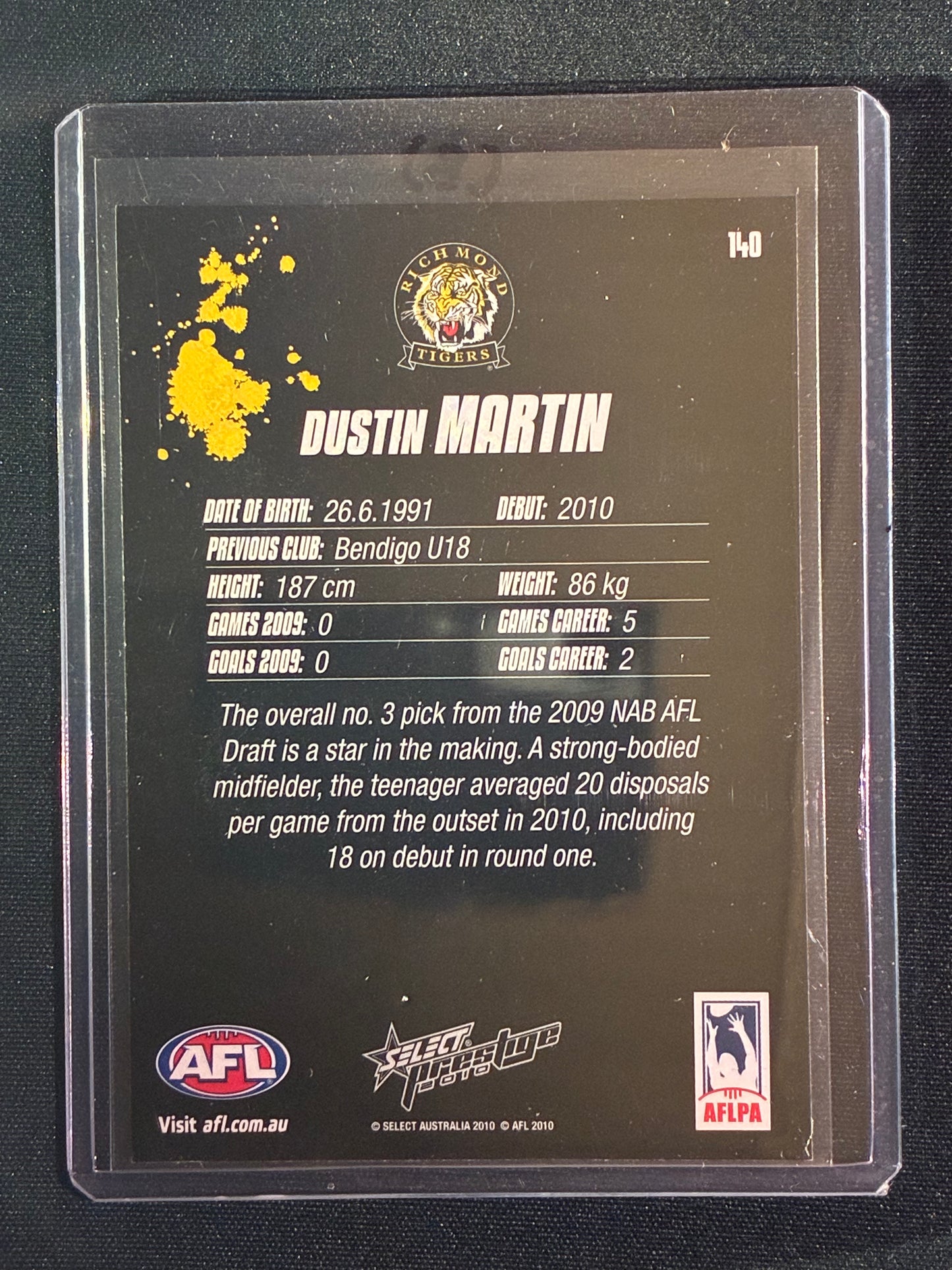 2010 Prestige DUSTIN MARTIN True Rookie Card Base #140 (B)