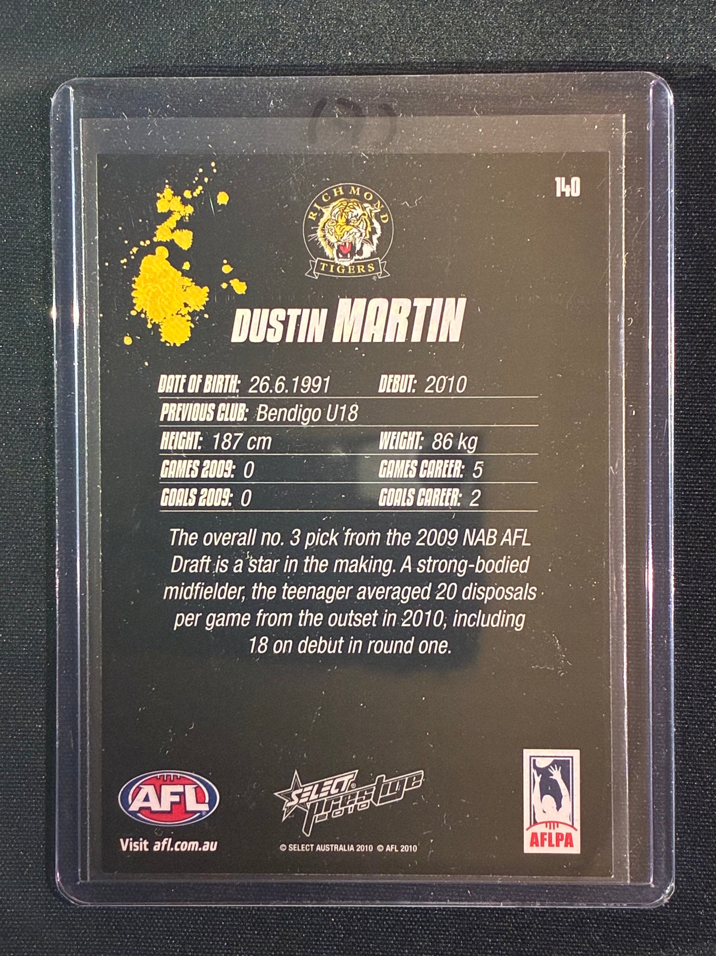 2010 Prestige DUSTIN MARTIN True Rookie Card Base #140 (F)